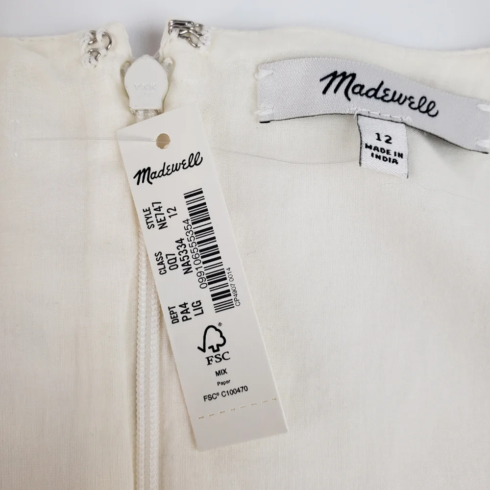 Madewell NWT Poplin Lizzie Babydoll Dress 12 Puffed Sleeves-Tiered Lighthouse - Picture 6 of 15